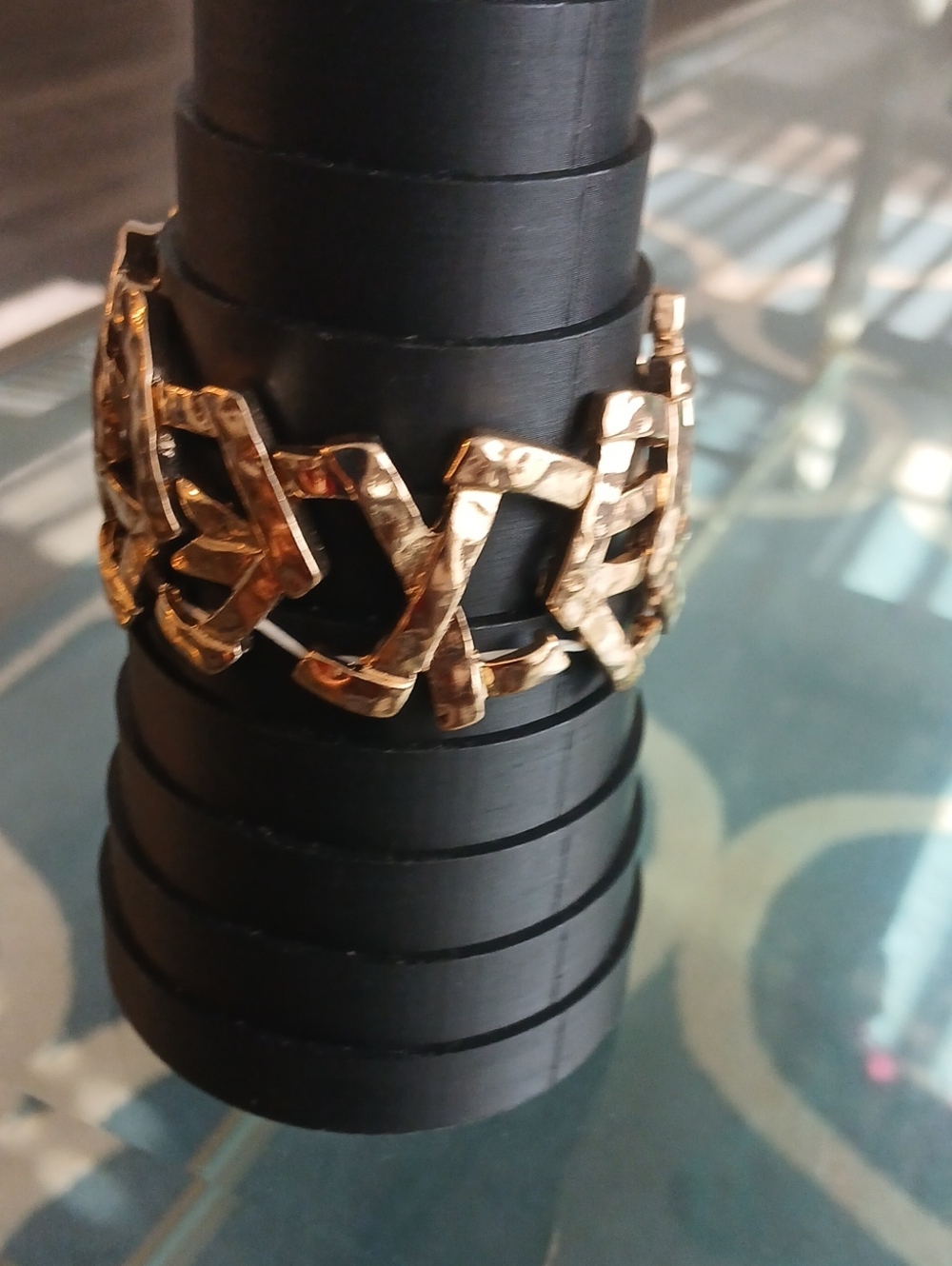 Gold-Tone Statement Bracelet with Deep Teal Gemstone - Picture 3 of 3